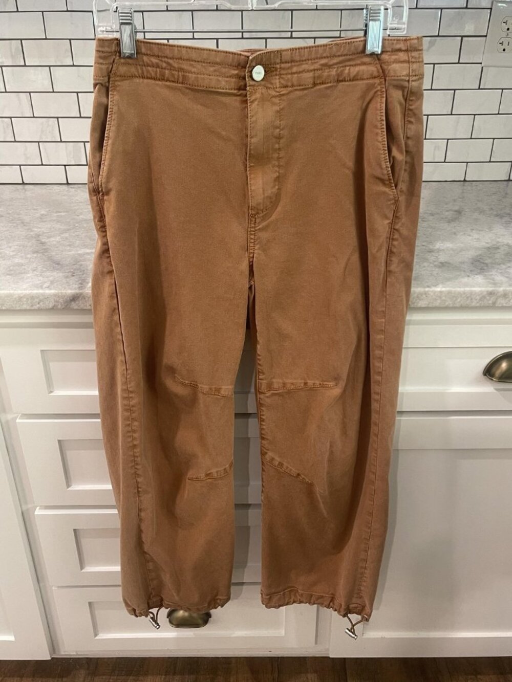 Paige Reid Jogger Pants Womens 28 Brown Twill Drawstring Hem Crop Relaxed